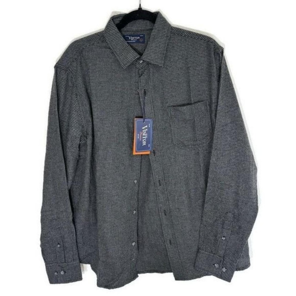 NWT Visitor Button Down Shirt Mens Large Houndstooth Long Sleeve‎ Minimalist
